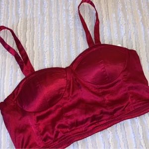 Hot pink satin bralette/ built in cups